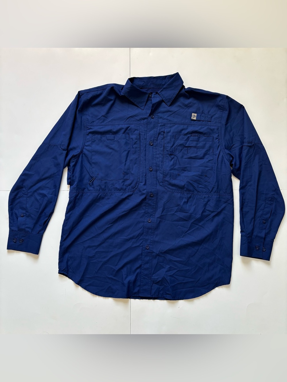 Reel Legends Navy Blue Long Sleeve Button-Up Shirt